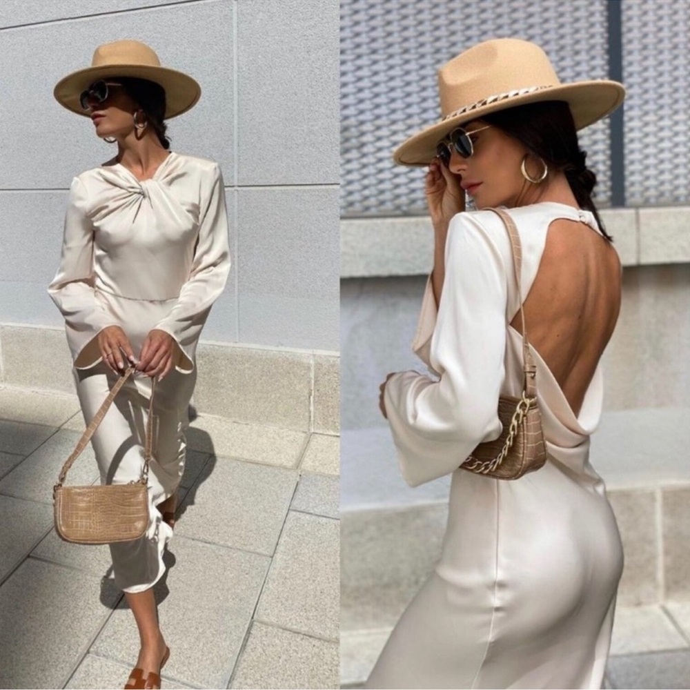 Zara Open Back Satin Effect Dress - Picture 11 of 15